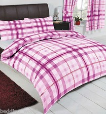 STANFORD MAUVE LILAC PURPLE RED WHITE TARTAN CHEVRON CHECK BEDDING OR CURTAINS
