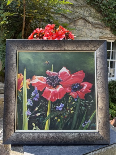 Original framed floral - floral, oil