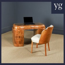 Antique English Art Deco Cloud Shape Walnut Pedestal Writing Office Desk Table