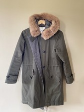 TOAST GREEN DETACHABLE RABBIT FUR TRIM HOODED PARKA COAT VGC SIZE 8 