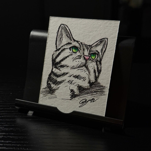 Aceos ooak small cat green - cat,