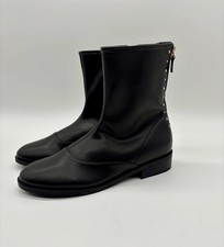 Zara Black Faux Leather Studded Trim Flat Ankle Boots - EU 38 / UK Sz 5 - New