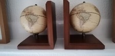 M&S Antique Vintage Style Pair Spinning Globe World Bookends Book Ends Brown 