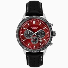 Sekonda Mens Chronograph Watch Red Dial Black Strap 1938