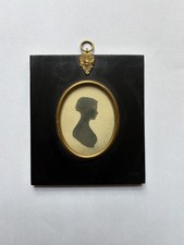 Antique Regency Silhouette Miniature Portrait Young Lady ebonized Frame  Gilt 