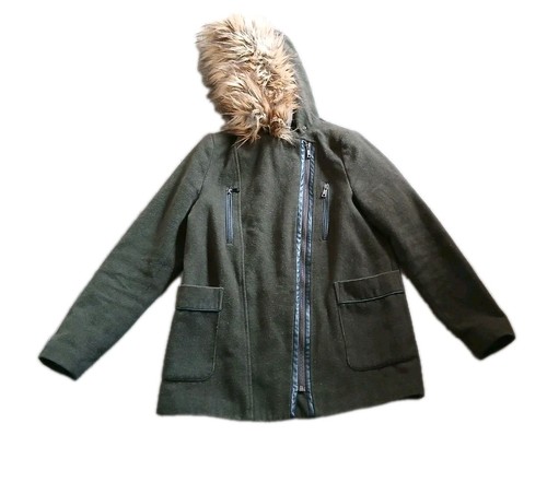 Faux fur trim coat - faux, wool
