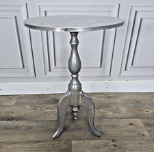 Retro Vintage Round Aluminum Wine Table - Alloy Side Occasional Floral Hammered