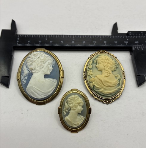 Vintage cameo brooch pin lot - cameo,