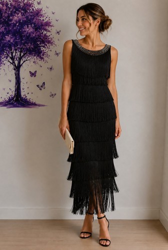 Roman black maxi fringe - black,