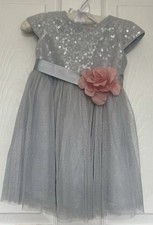 Monsoon Baby Sequin Flower Corsage Dress Silver Size 6-12 Months