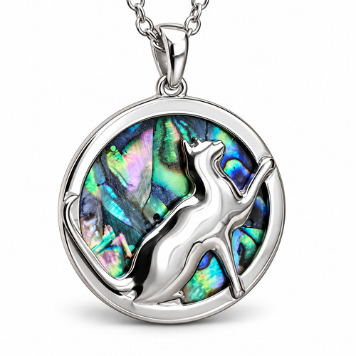 Paua shell cat pendant - paua,