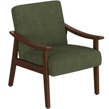 Mid-Century Modern Corduroy Upholstered Accent Chair with Solid Wood Legs Green