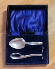 Vintage Baby Feeding Spoon & Pusher - EPNS in a presentation case