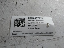 2002 MERCEDES M CLASS N/S Passengers Left Front Headlight Headlamp A1638203961 2