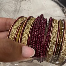 Set Of Pink-Purple Gold Indian Style Bangles Approx 2.10