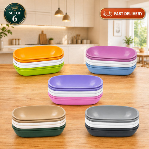 6pc plastic oval bowls set - plastic,
