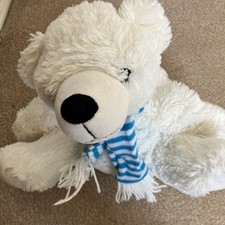 Clinton's Cards Polar Bear Soft Toy Plush Blue Stripe Scarf Approx 10" Sitting