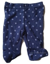 NEW TINY NEWBORN Baby M&Co Navy stars trousers with feet cosy bottoms leggings