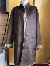 Monsoon XL Suede Fur Lined Long Sleeve Winter Coat Vgc Pockets Super Warm Brown