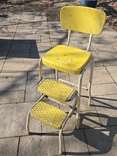 Vtg Yellow Kitchen Metal Step
