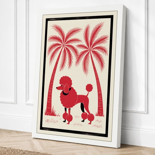Red poodle under - under, palms