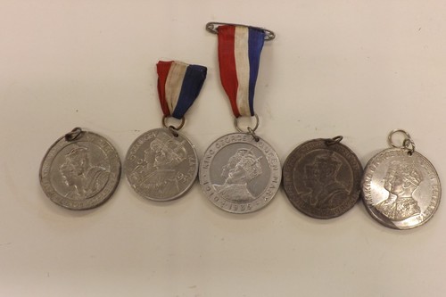 Five old coronation medals - five,
