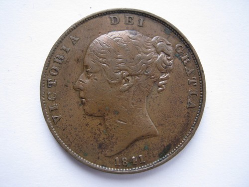 1841 victoria copper penny - copper, no