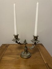 Antique Brass Candelabra Circa 1940 Ornate Art Nouveau Candle Holder