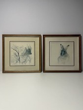 A Pair of Vintage Chad Stase Rabbit and Squirrel & Roe Deer Framed Prints