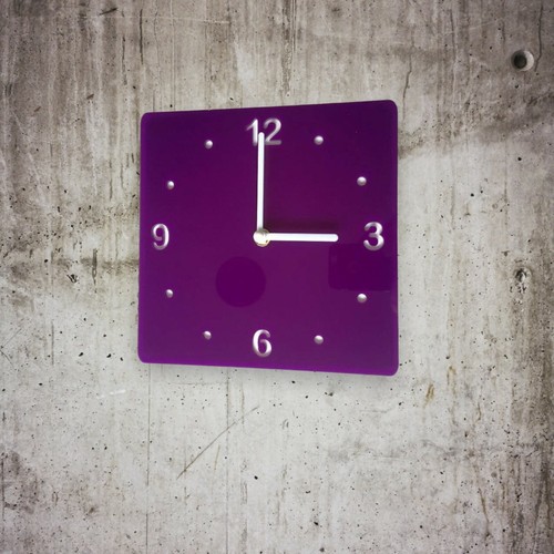 Square purple white clock - square,