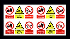 Pack Of 4, 8 & 12 No Food Or Drink, CCTV, No Smoking Taxi Window Sticker 95x50mm