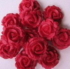 12 Edible Ruby Red Roses, Wedding Birthday Valentine Cake/Cupcake Decorations. 