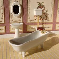 DOLLS HOUSE 1/12th PORCELAIN BATHROOM SET WHITE 4pc HIGH CISTERN