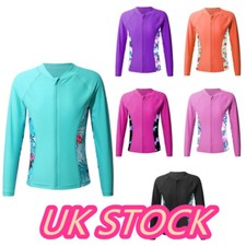 UK Kids Girl Swimsuit Sun Protection Rash Guard Swimwear Long Sleeves Zipper