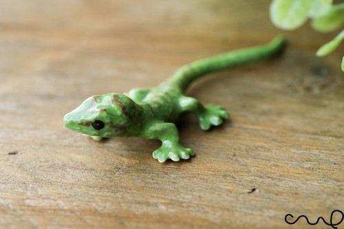 Green ceramic gecko lizard - gecko,