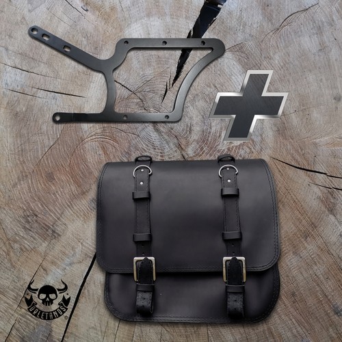 Black leather side saddle bag - leather,