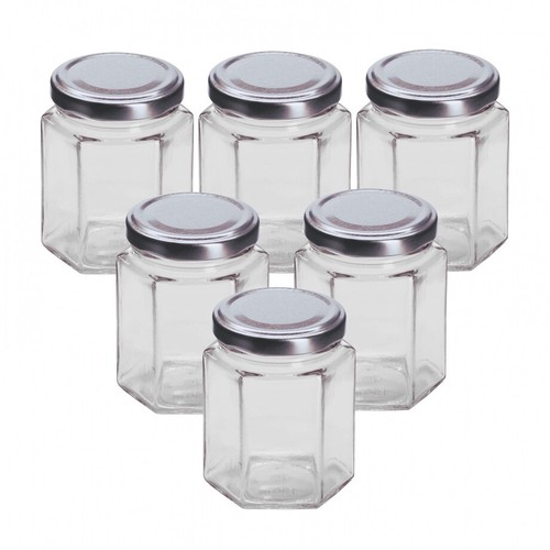 Glass hexagonal jars - glass, 12oz