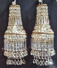 LARGE PAIR CRYSTAL GLASS WALL LIGHTS PRISMS LUSTRES - CURTAIN & WATERFALL DESIGN