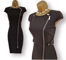 Karen Millen Dress UK 10 Stunning Black Military Zipped Wiggle Pencil Dress