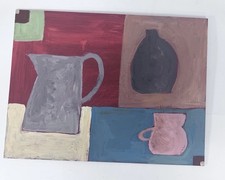 Original Abstract Painting Mid Century Modernist Style Still Life Board 40x30cm