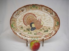 Vintage MARUTA WARE POTTERY TURKEY PLATTER-16"-JAPAN-VG