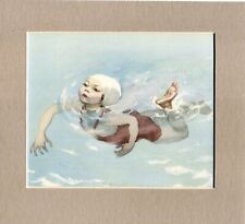 ~ Child having a Swimming Lesson ~ J H Dowd Colour Print Genuine Vintage 1937