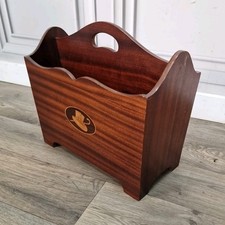 Retro Vintage Mahogany Veneer Magazine Letter Rack – Inlaid Top Hat & Cane Motif