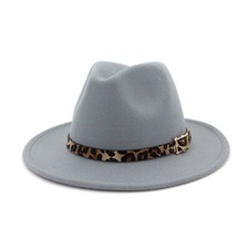 NEW Cotton Blend Felt Fedora Hat Leopard Print Trim Sunshade Headwear Hats
