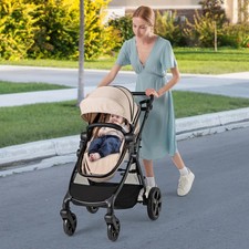 2 in 1 Convertible Baby Stroller Foldable Infant Carriage Beige