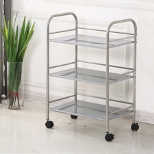 Stainless Steel 3/4 Tier Trolley Cart Shelf Storage Rack Kitchen Salon BBQ Wheel