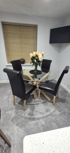 Glass wood round - &, dining