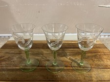 Vintage Green Stemmed Etched