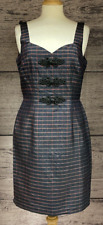 Monsoon Twilight Tartan Dress Size 12 100% Silk Taffeta Slub Fabric