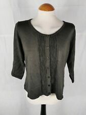 Ladies Cardigan Size 14 MINUET PETITE Grey Brown 3/4 Sleeves Front Pleat 